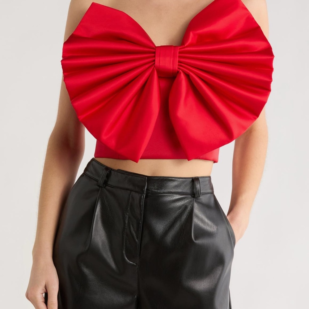 Alice + Olivia Bold Red Bow Crop Top